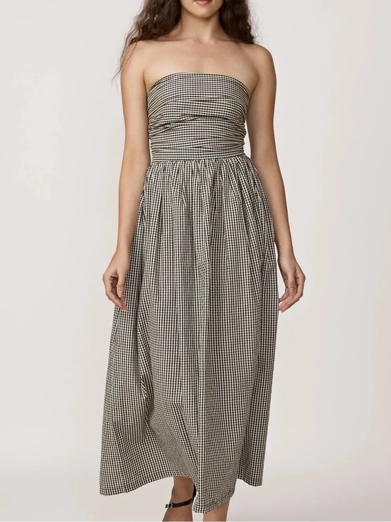 Laude The Label Dresses & Skirts - Smocked Strapless Gingham Midi Dress in Black & White